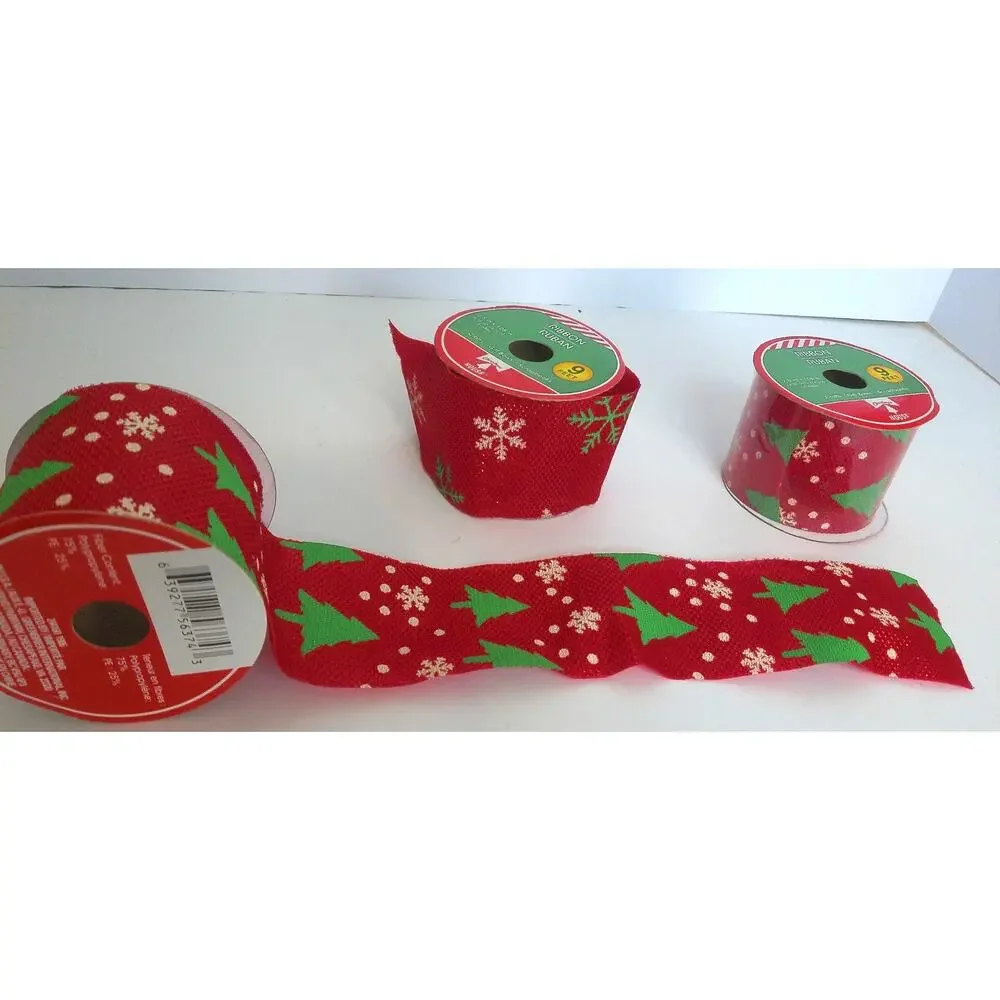 Vintage Christmas Ribbon Christmas Tree Sparkle Metallic 3 Rolls